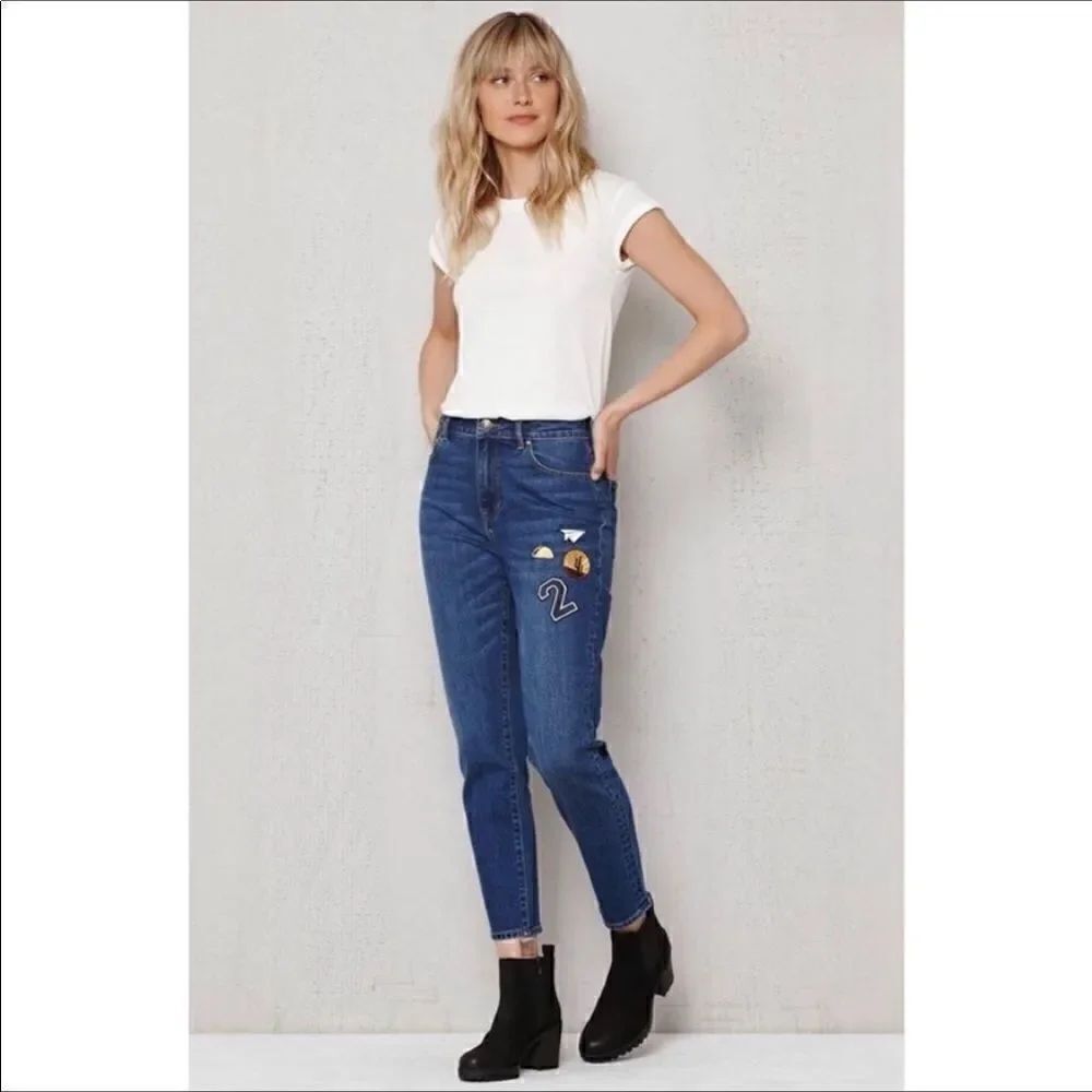 Pacsun Retro Patch High Rise Crop Denim Mom Jeans